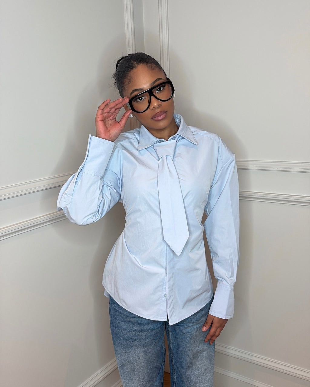 Chemise cravate Alix bleu