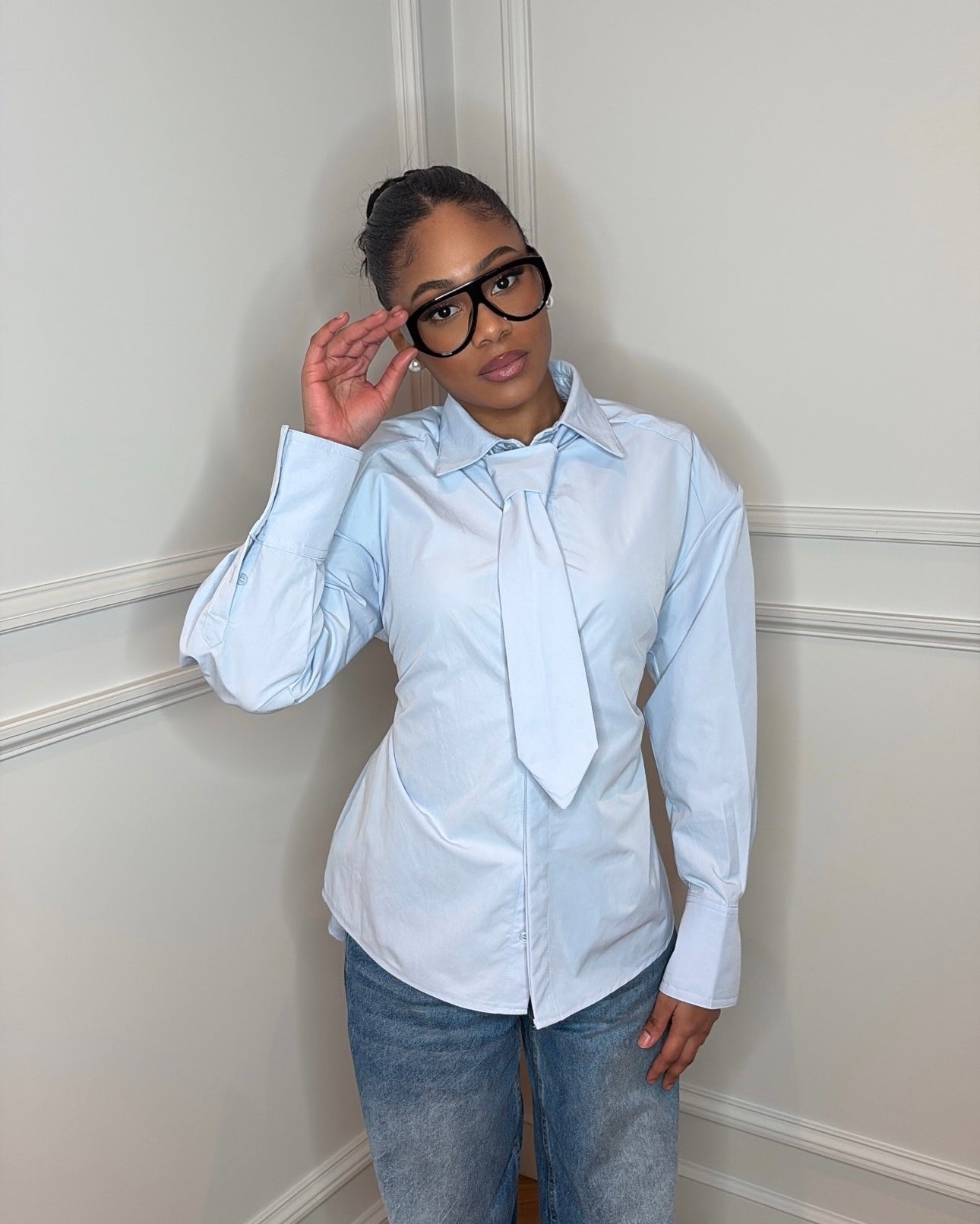 Chemise cravate Alix bleu