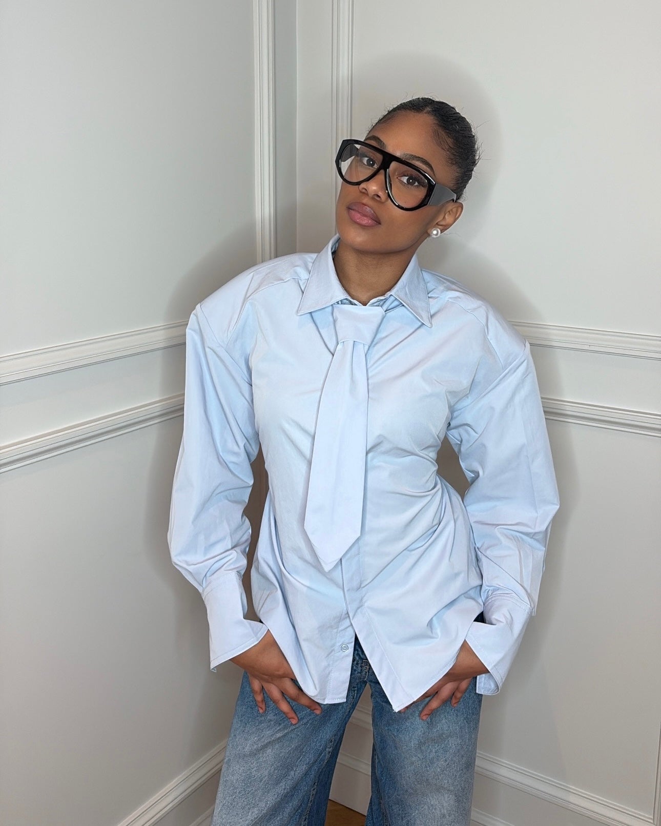 Chemise cravate Alix bleu